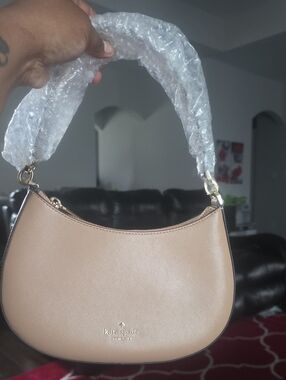 kate spade Tan Crescent Shoulder Bag with Gold Hardware